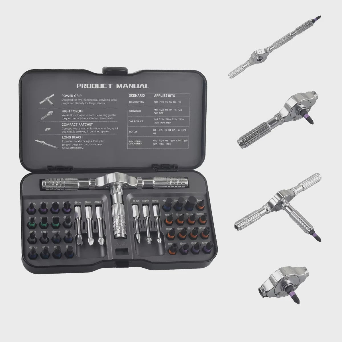 74-delige Ratel Schroevendraaierset met T-Handvat - Magnetisch Precisie Bit Kit voor Reparatie