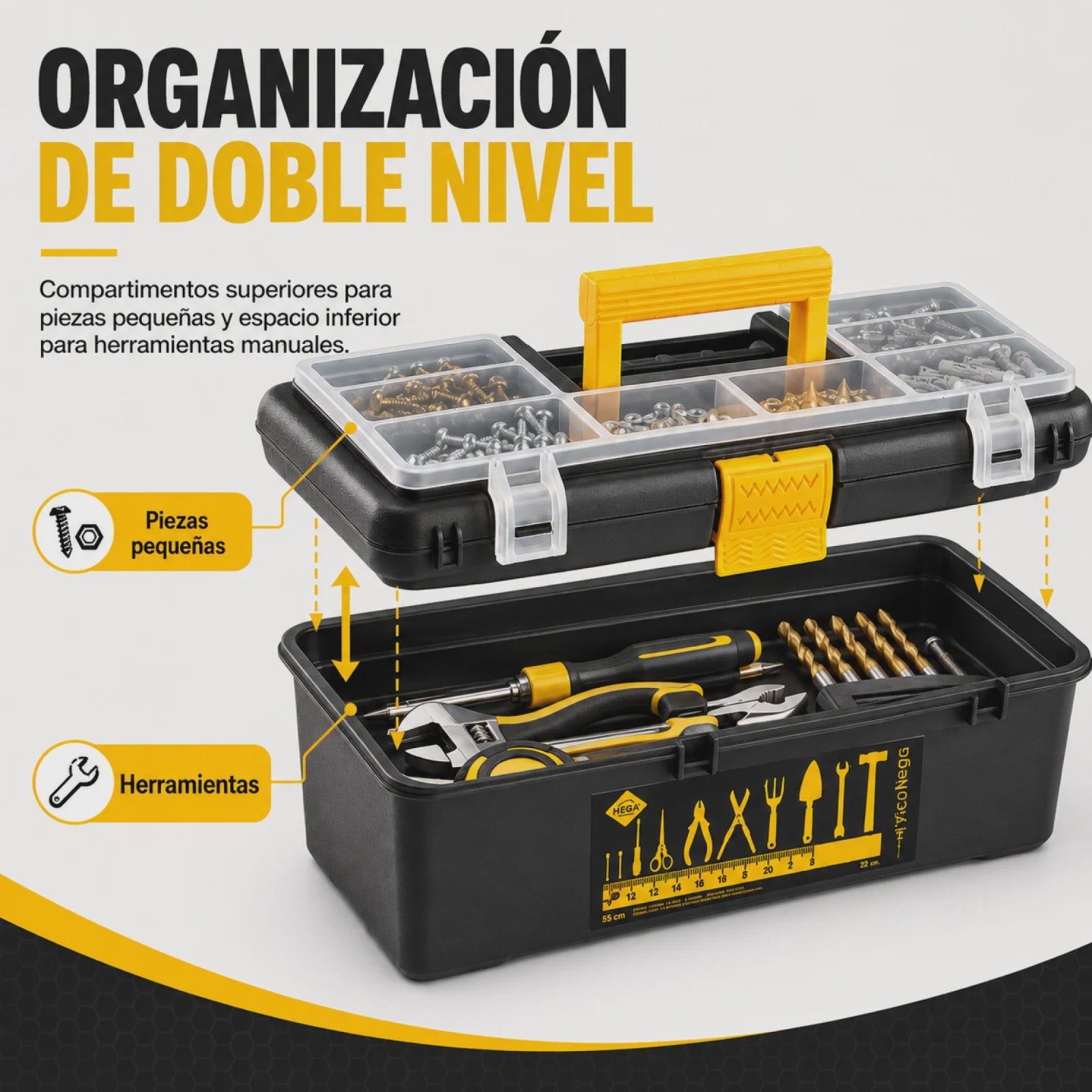 Draagbare Gereedschapskist 22x8x15cm met Organizer, Veiligheidssluitingen en Handvat