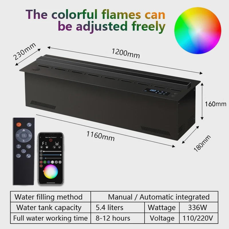 3D Waterdamp Sfeerhaard met Afstandsbediening en Kleurrijke Vlammen