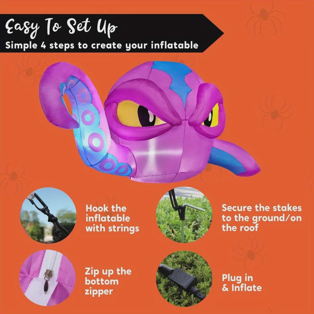 Opblaasbare Paarse Octopus 6.2 FT - Halloween Raamdecoratie & Tuindecoratie met LED