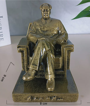 Mao Zedong Zittend Beeld - Antiek Brons & Goudkleurig - President Mao Sculptuur