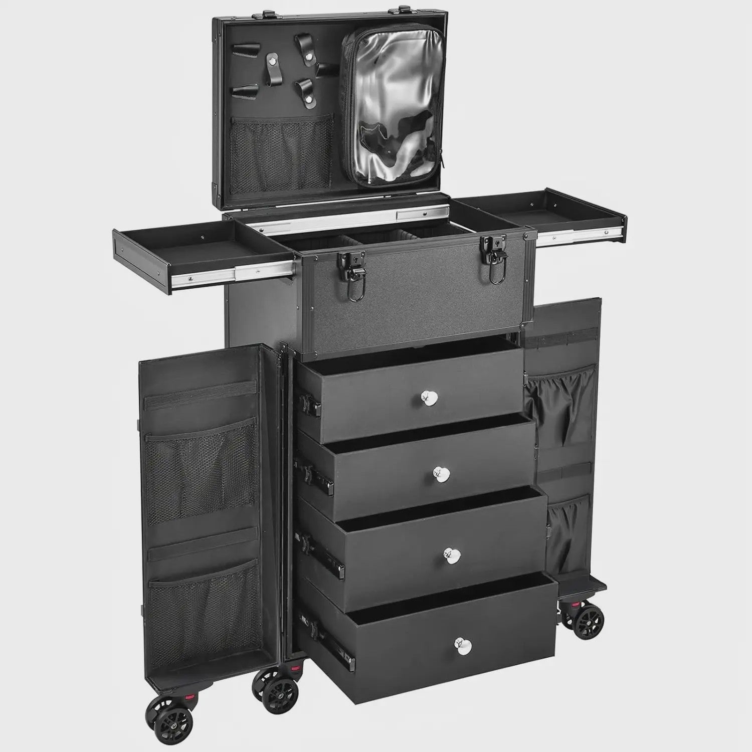 Professionele Make-up Trolley Koffer op Wielen - Mobiel Barber Station met Lades en Slot