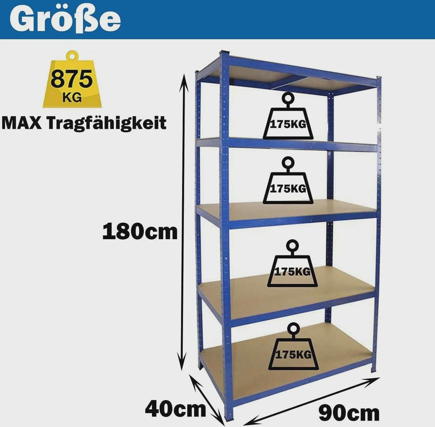 DayPlus Storage Shelving Heavy Duty Adjustable Boltless Garage Metal Shelf, Workshop Shelf, Max Load 875kg,Easy Installation