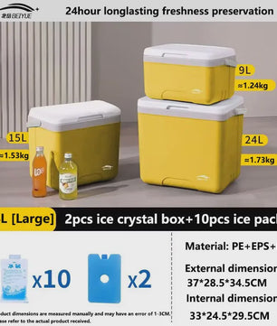 Robuuste Gele Koelbox - 9/15/24L, Valbestendig & 50kg Draagkracht