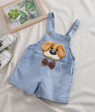 Schattige Denim Tuinbroek Shorts met Cartoon Print voor Kinderen (1-3 Jaar)