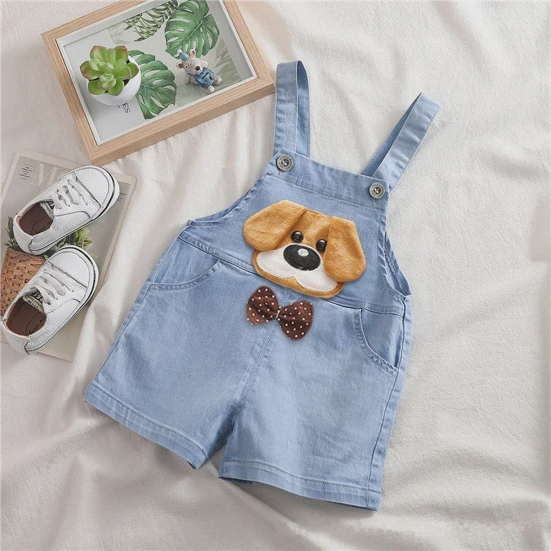 Schattige Denim Tuinbroek Shorts met Cartoon Print voor Kinderen (1-3 Jaar)