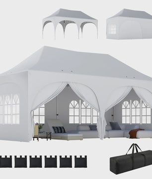 Outsunny Partytent 6x3m Pop-Up met 6 Zijwanden, Verstelbare Hoogte en Ramen