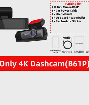 ACCEO B61P 4K Dashcam met Dubbele Lens (Voor & Achter 1080P), GPS, WiFi en 24H Parkeerfunctie