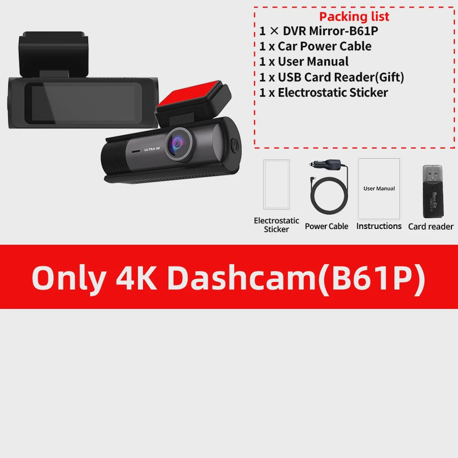 ACCEO B61P 4K Dashcam met Dubbele Lens (Voor & Achter 1080P), GPS, WiFi en 24H Parkeerfunctie