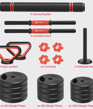 GartistGO 3-in-1 Verstelbare Dumbbell & Barbell Set 20kg - Krachttraining Thuis