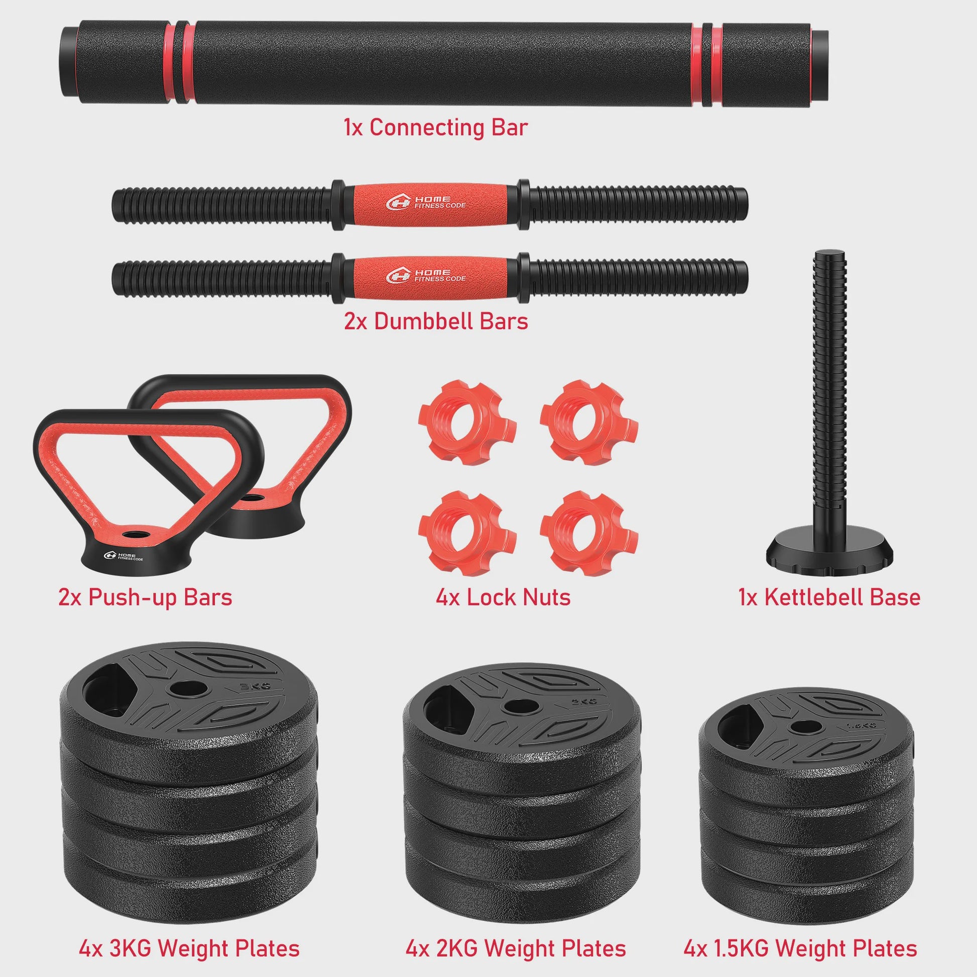 GartistGO 3-in-1 Verstelbare Dumbbell & Barbell Set 20kg - Krachttraining Thuis