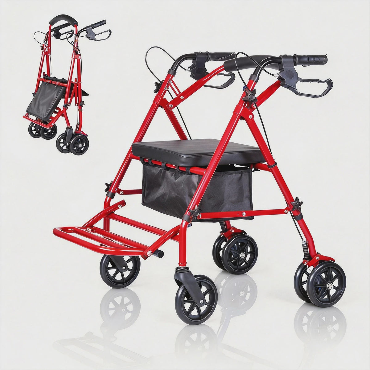 2-in-1 Rollator en Transportstoel voor Senioren - Opvouwbaar Aluminium Mobiliteitshulpmiddel