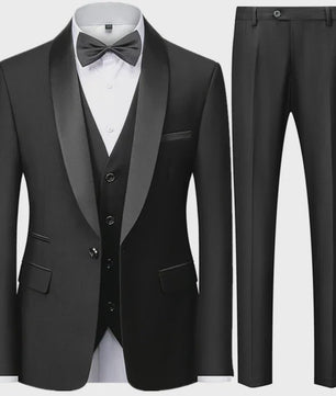 Stijlvolle Zwarte Heren 3-Delige Blazer Set: Kostuum met Pantalon & Vest - Slim Fit voor Bruiloft & Feest
