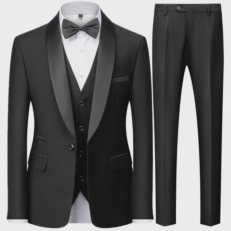 Stijlvolle Zwarte Heren 3-Delige Blazer Set: Kostuum met Pantalon & Vest - Slim Fit voor Bruiloft & Feest