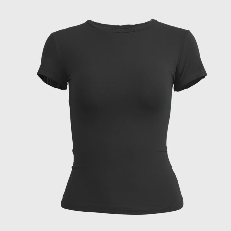 Dames Slim Fit Gebreid T-shirt met Ronde Hals - Korte Mouwen