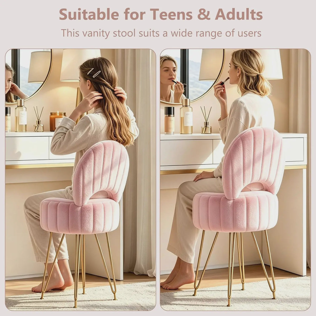 Luxe Fauteuil met Opbergruimte en Pluche Bekleding - Kaptafel Stoel