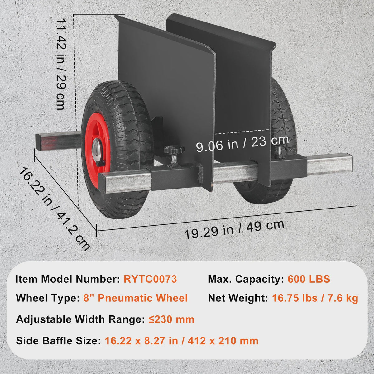 Paneel Dolly met Pneumatische Wielen - 272 kg Draagvermogen