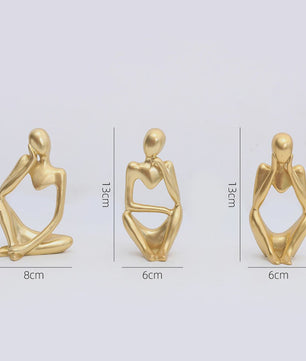 Set van 3 Abstracte Denker Beeldjes - Stijlvolle Hars Sculpturen voor Bureau & Woondecoratie