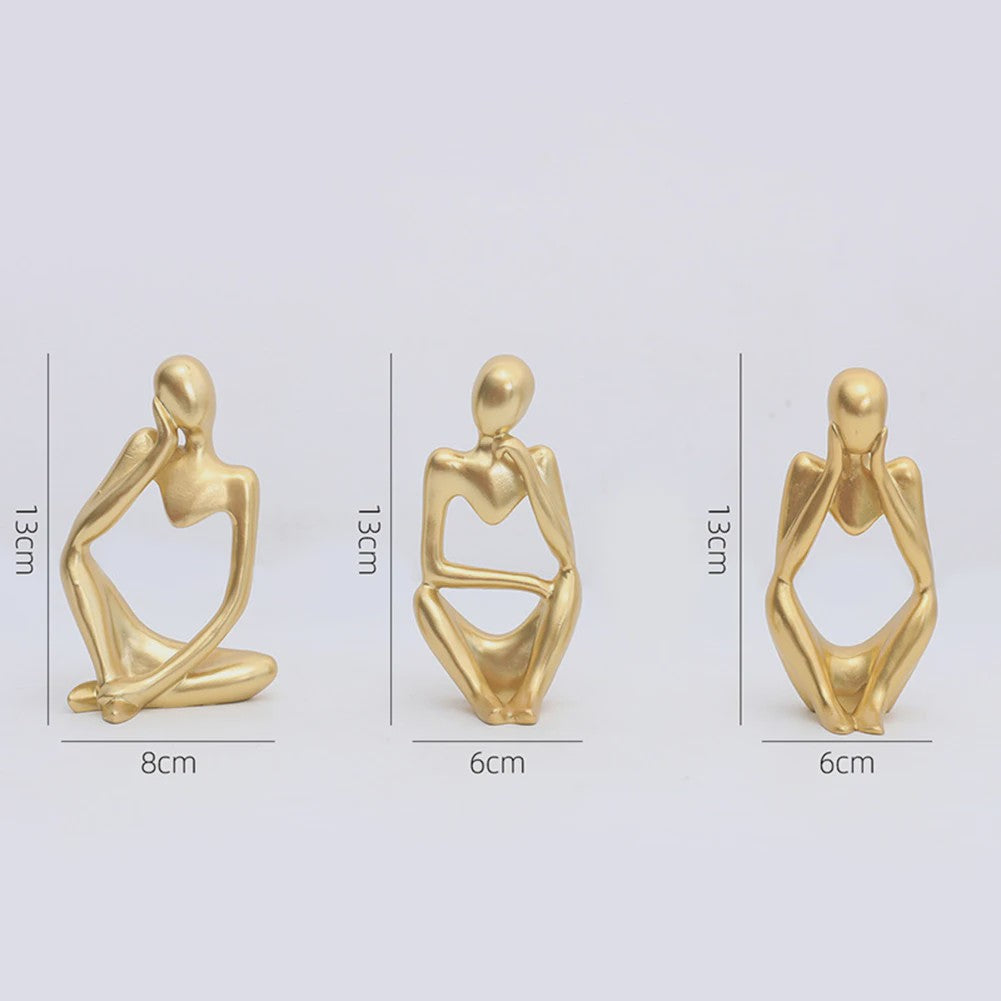 Set van 3 Abstracte Denker Beeldjes - Stijlvolle Hars Sculpturen voor Bureau & Woondecoratie