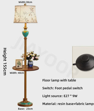 Luxe Retro Vloerlamp met Stoffen Kap en Handig Bijzettafeltje
