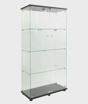 Glazen Vitrinekast met LED Verlichting, 4 Planken, 2 Deuren - Zwart/Wit