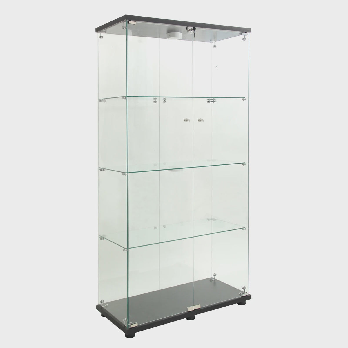 Glazen Vitrinekast met LED Verlichting, 4 Planken, 2 Deuren - Zwart/Wit