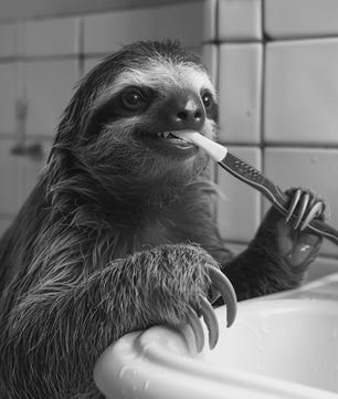Grappige Poster Set: Zwart-Wit Dieren Poetsen Tanden - Canvas Kunst voor Woonkamer & Slaapkamer