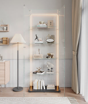 Moderne Glazen Vitrinekast met LED Verlichting - 5 Lagen, 2 Deuren