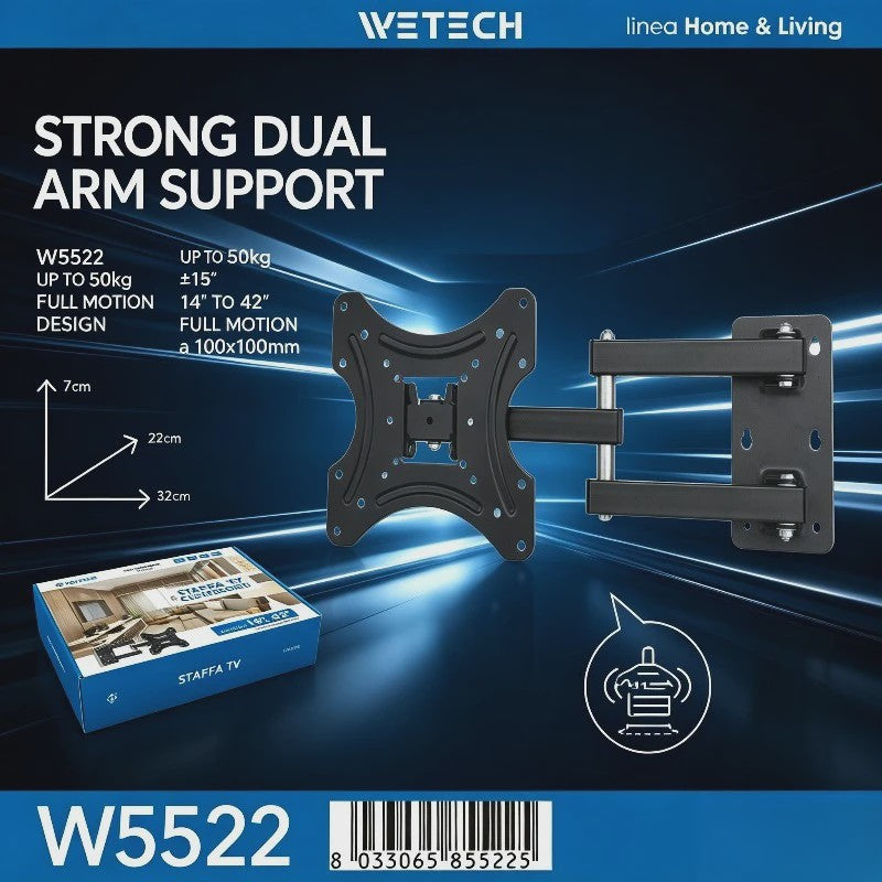 WETECH W5522 TV Wandsteun - Volledig Beweegbaar voor 14-42 Inch TV's, Max 50kg, VESA 50-100