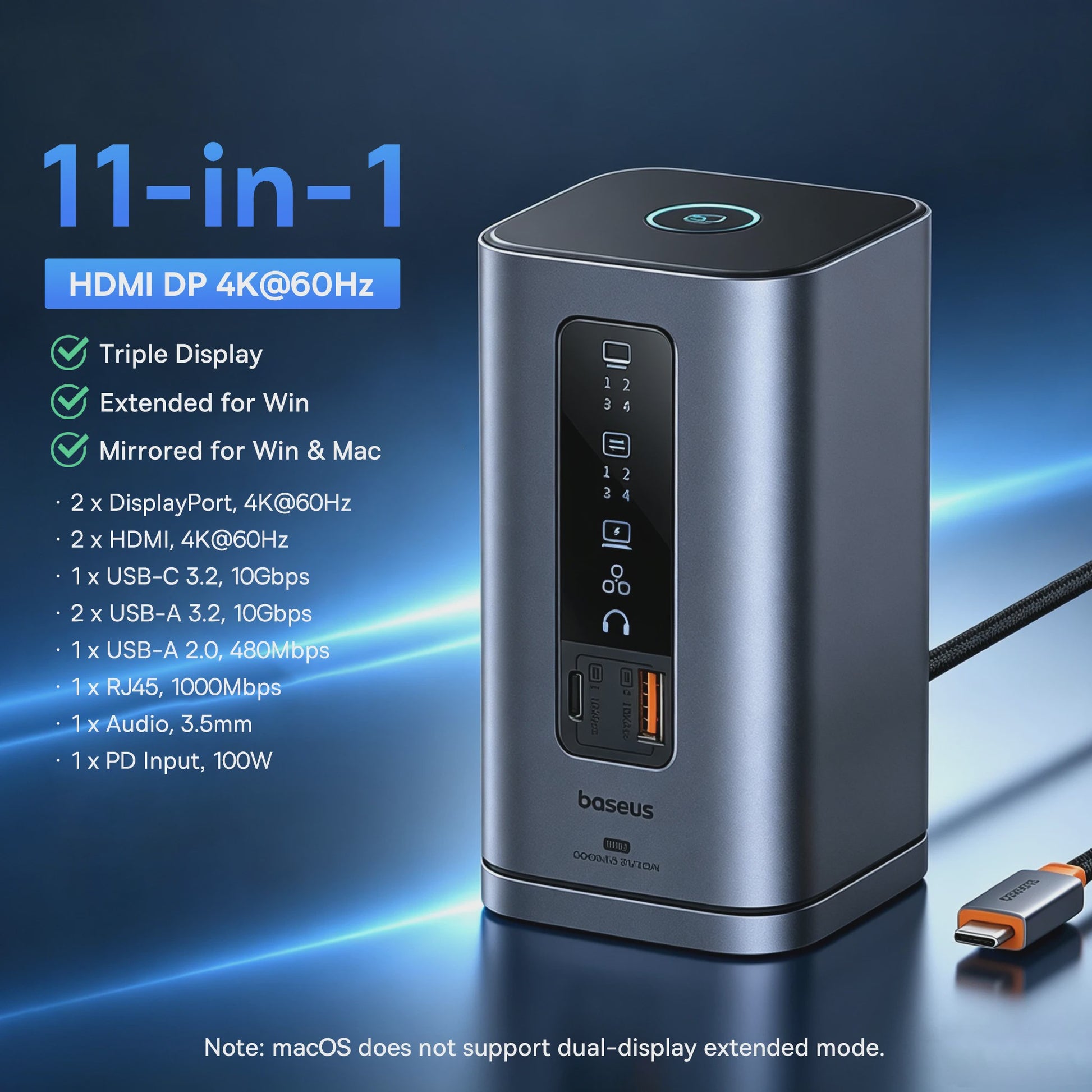 Baseus 15-in-1 USB-C Docking Station met 160W PD & 25W Draadloze Charger