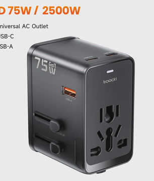 Toocki GaN 75W Universele Reisadapter: Wereldwijd opladen met 1 AC, 1 USB & 2 Type-C (45W PD)
