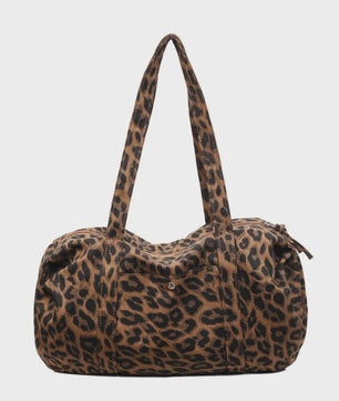 Ruime Canvas Schoudertas met Luipaardprint - Stijlvolle Tote Bag voor Dames