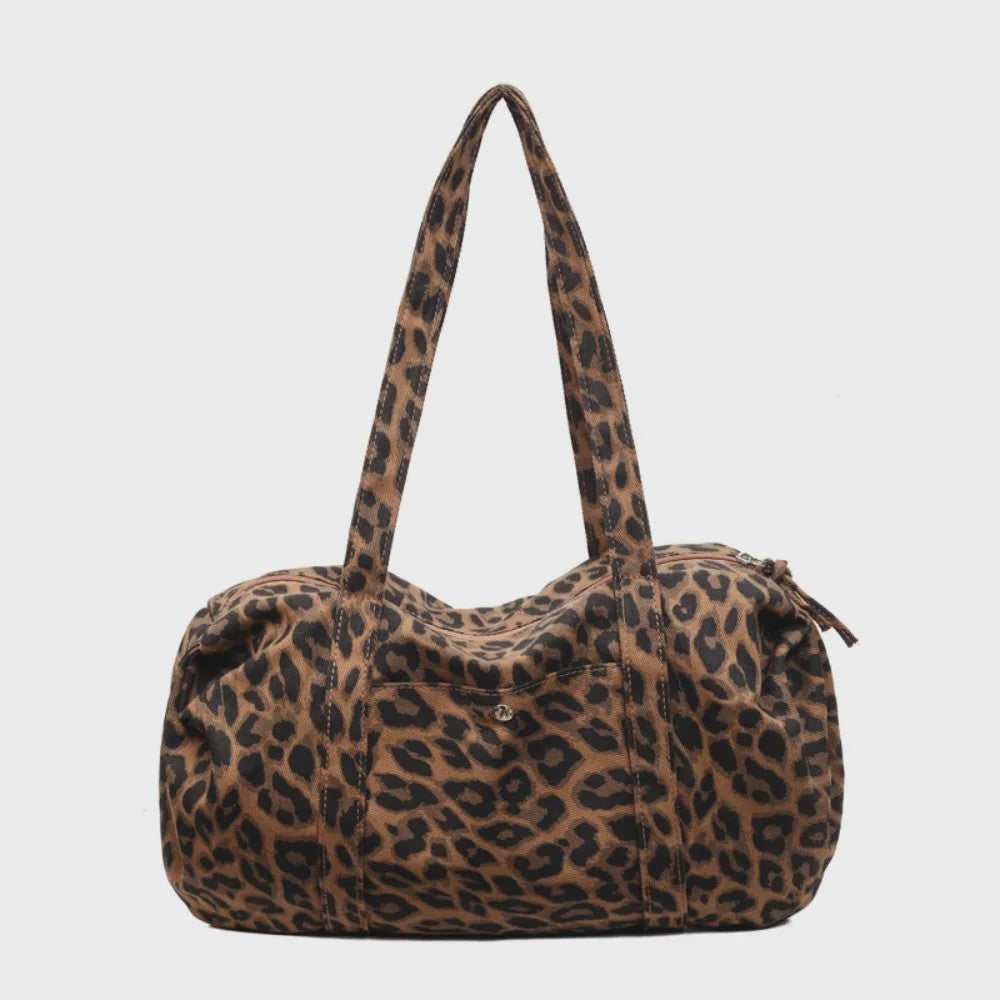 Ruime Canvas Schoudertas met Luipaardprint - Stijlvolle Tote Bag voor Dames
