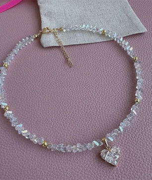 Vintage Zirkonia Hart Hanger Ketting - Boho Stijl Kristal Ketting
