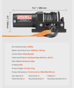 Elektrische ATV/UTV Lier 2500/3500 LBS met Synthetisch Touw - Krachtig en Betrouwbaar