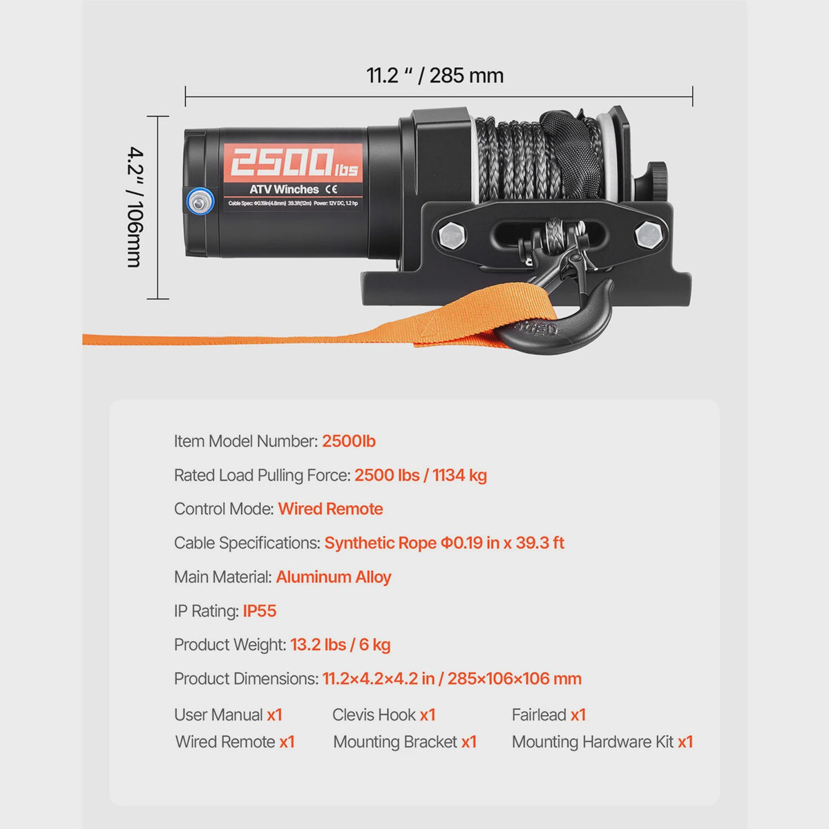 Elektrische ATV/UTV Lier 2500/3500 LBS met Synthetisch Touw - Krachtig en Betrouwbaar