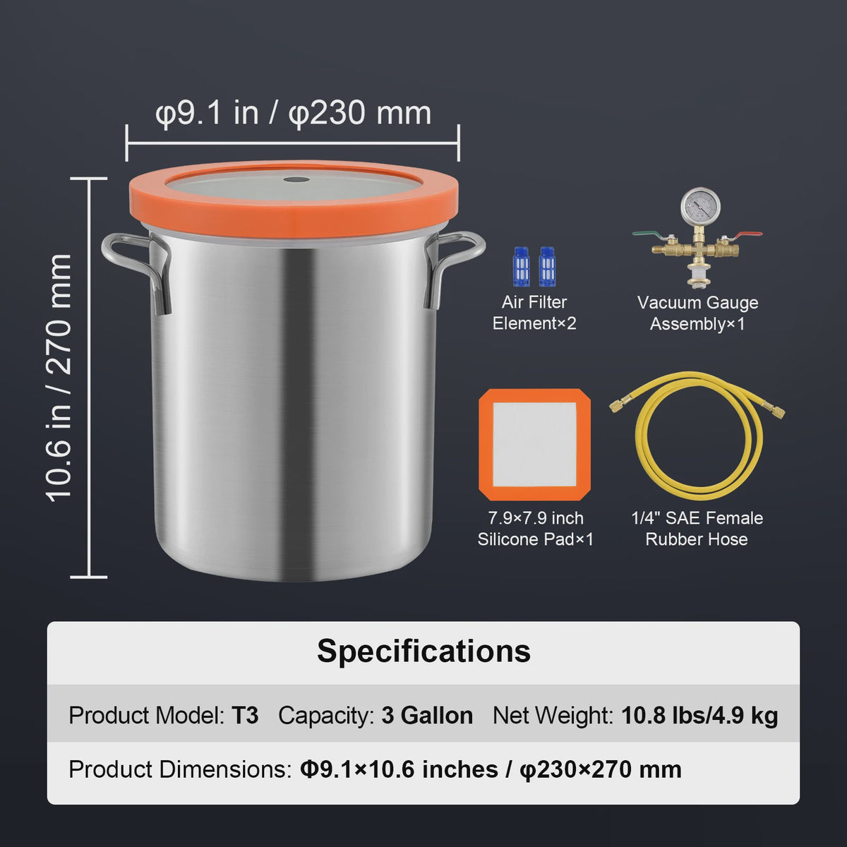 Vacuümkamer 3/5 Gallon met Gehard Glazen Deksel - Voor Hars, Hout & Meer