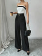 Elegante Zwart-Witte Jumpsuit met Vierkante Hals en Contrastrand - Feestelijke Stijl