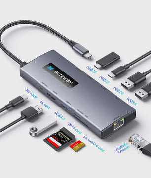 BlitzWolf BW-NEW TH8 10-in-1 USB-C Hub: 4K 60Hz, PD 100W, Gigabit Ethernet, SD/TF & USB 3.0