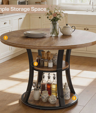 Ronde Eettafel 4 Personen met 2-Laags Opslag - Landelijke Stijl, Ruimtebesparend