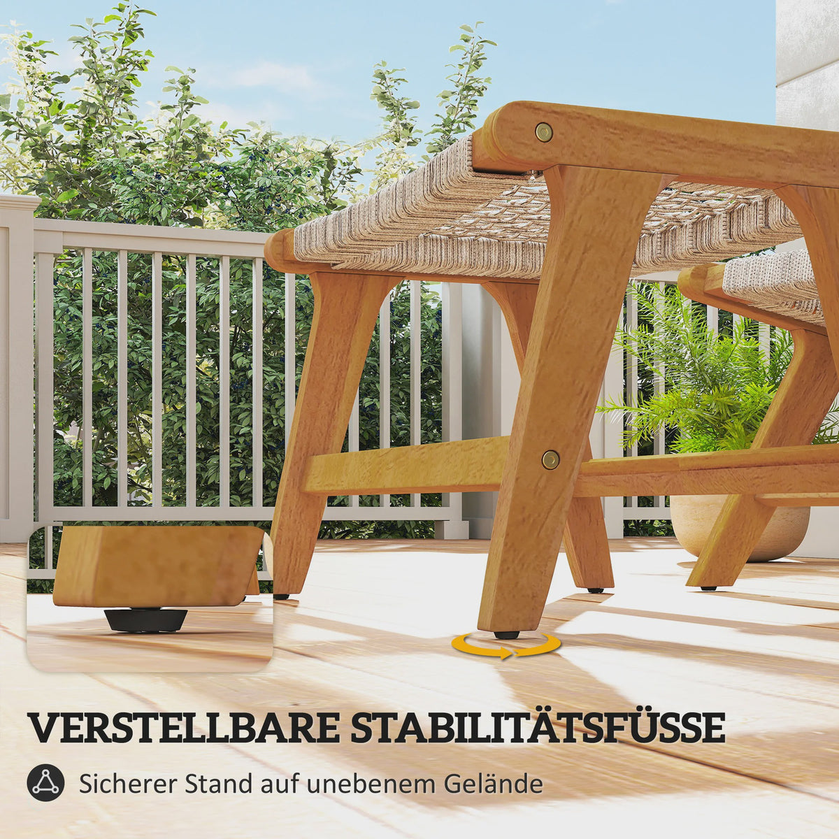 Outsunny Loungeset 2-delig: Acacia Houten Tuinstoel met Voetenbankje
