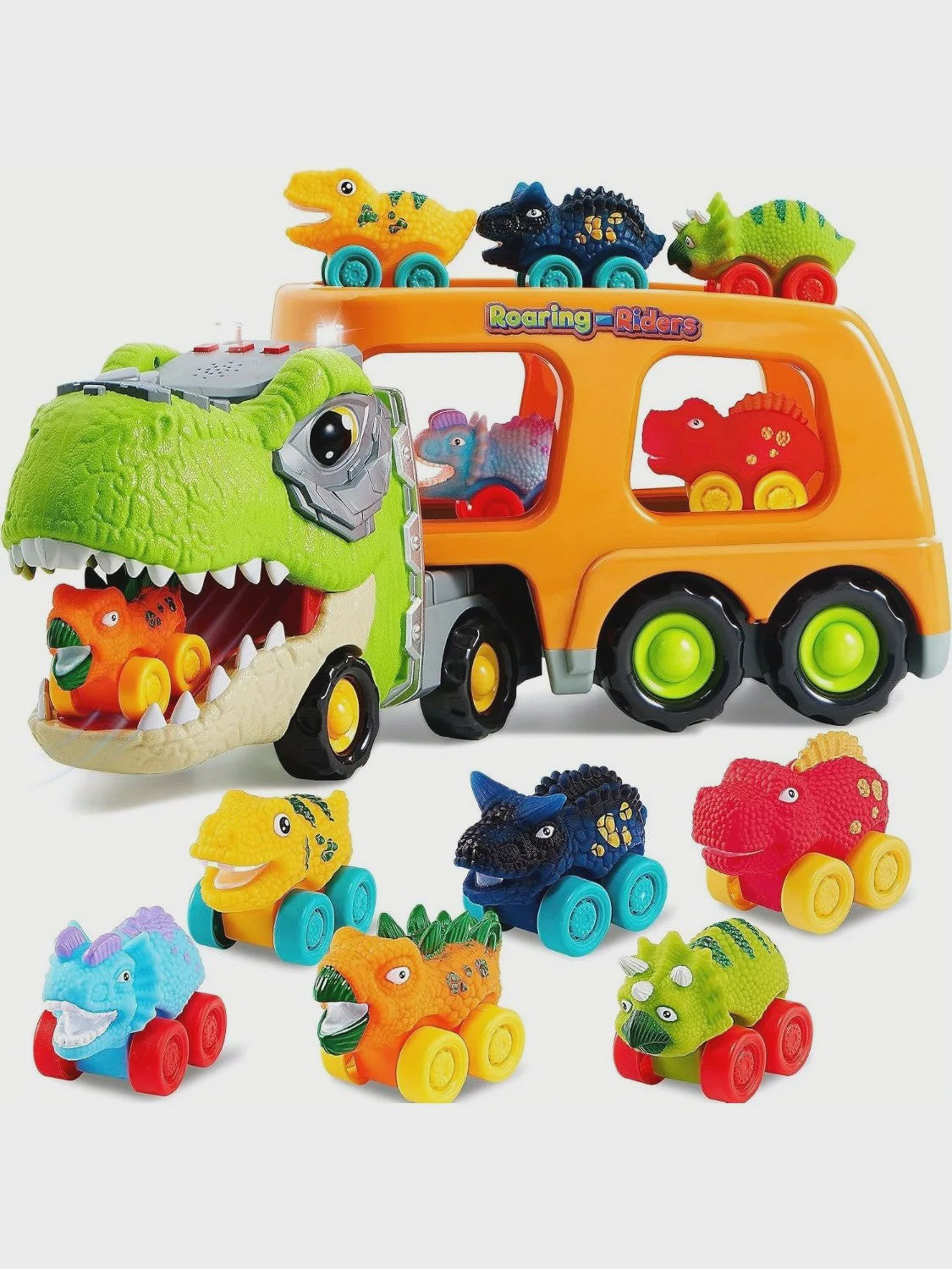 Dinosaurussen Vrachtwagen met 6 Mini Auto's - Licht & Geluid - Speelgoed voor Kinderen