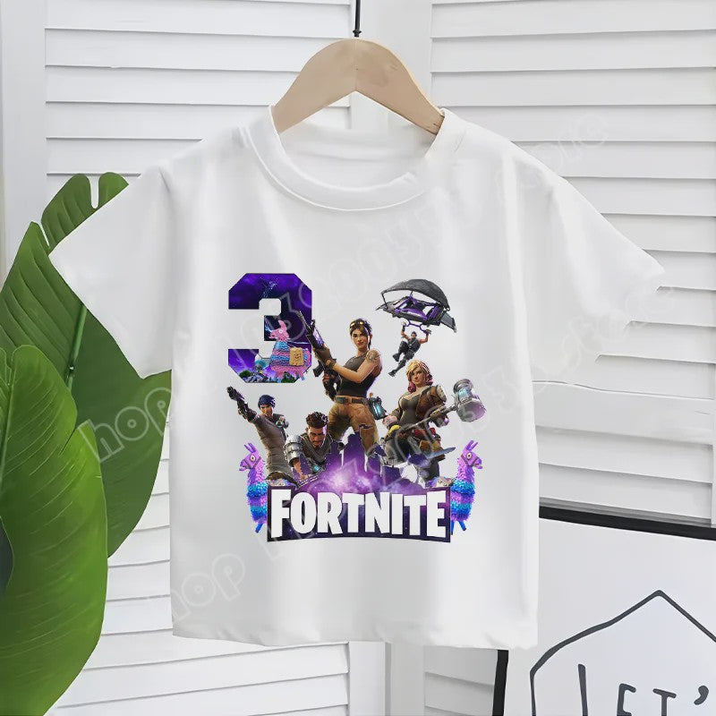 Fortnite Kinder T-shirt met Verjaardagsnummer - Zomer Kleding voor Jongens & Meisjes