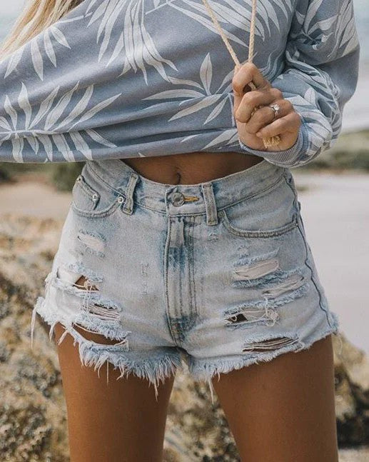 Zomerse Dames Denim Shorts met Ripped Details en Hoge Taille