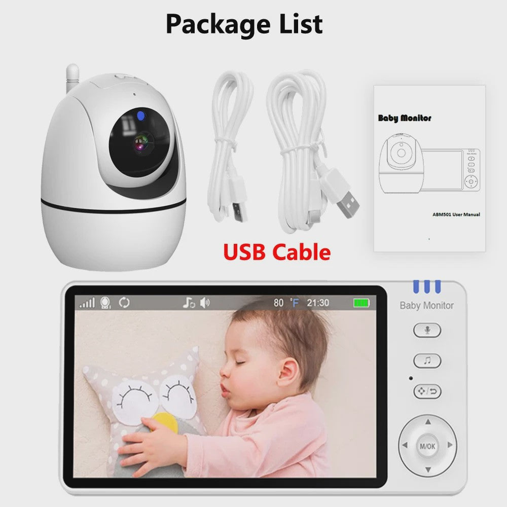 5 Inch Video Babyfoon met PTZ Camera, Nachtzicht, Temperatuursensor en Lullabies