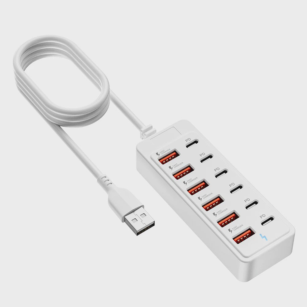 12-in-1 USB Laadstation met 6x USB-C PD en 6x USB-A | Snellader voor Desktop & Wand