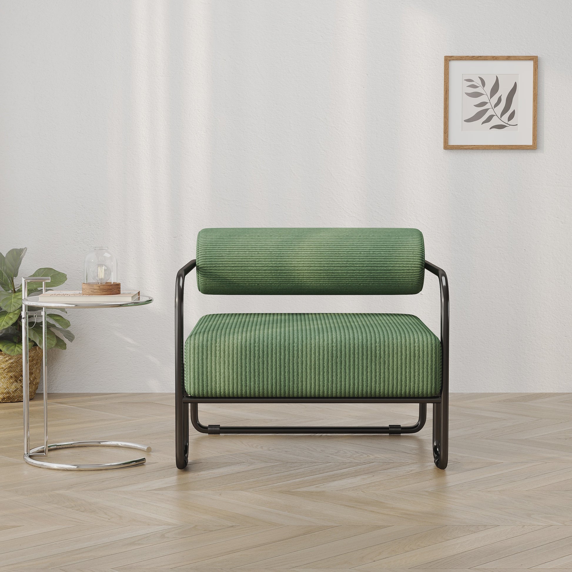 Moderne Corduroy Accent Chair met Zwart Metalen Frame - Stijlvolle Fauteuil voor de Woonkamer