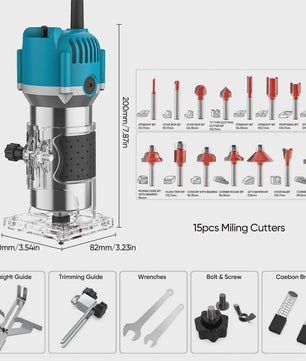 Krachtige Houtfreesmachine 800W - 30000 RPM - Incl. 15 Freesbits & Koffer