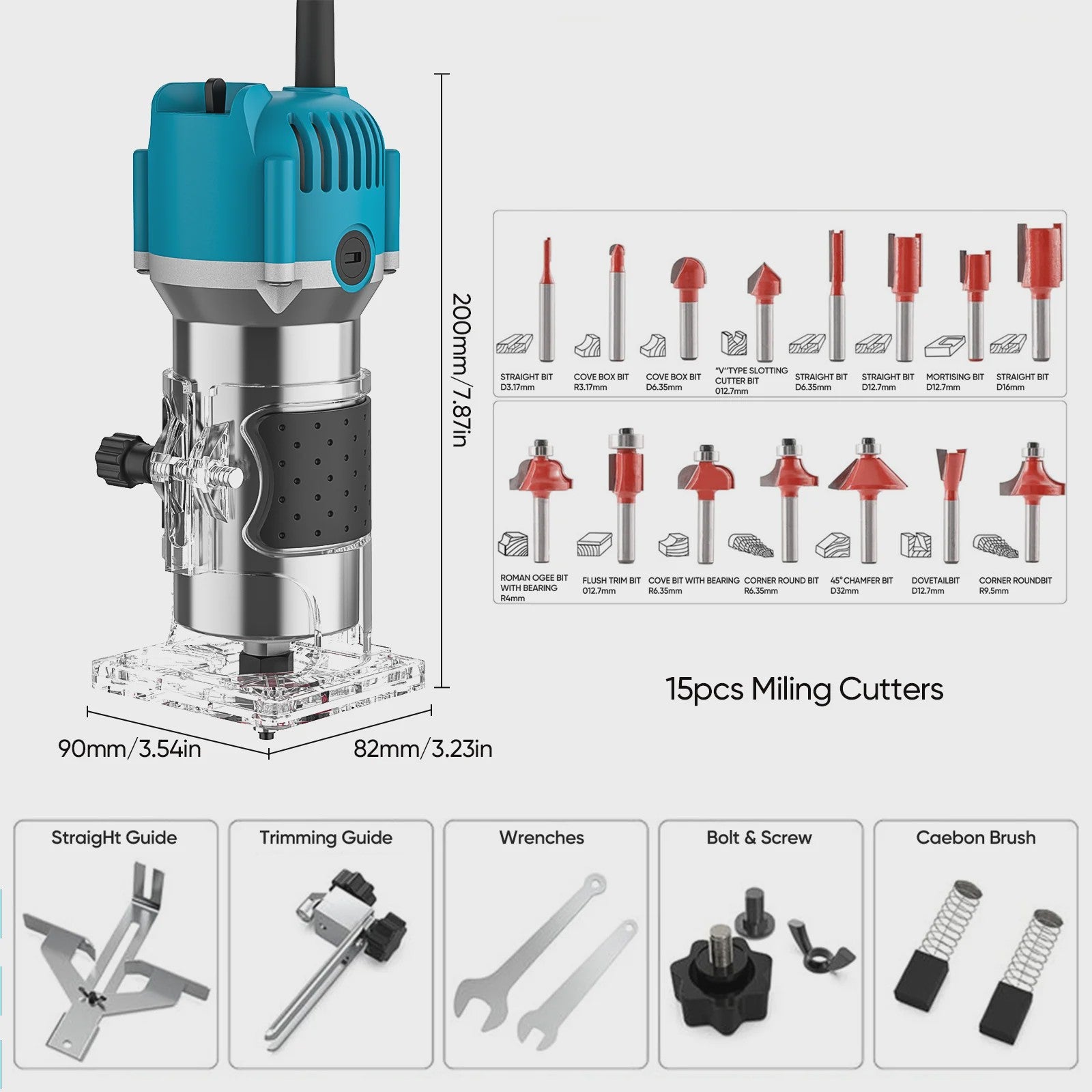 Krachtige Houtfreesmachine 800W - 30000 RPM - Incl. 15 Freesbits & Koffer