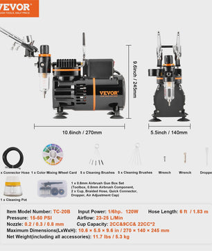 Professionele Airbrush Kit met Dubbele Ventilator Compressor en 3 Airbrushes